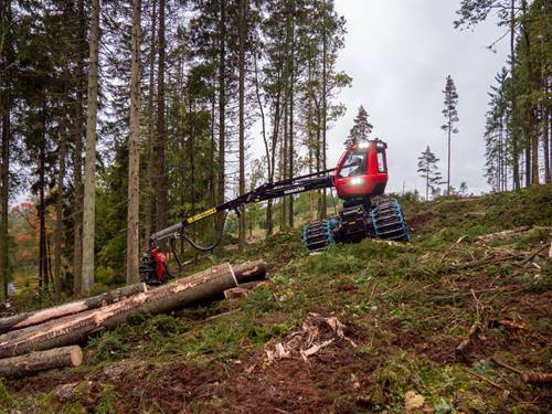 Harvester in action in the Swedish forest